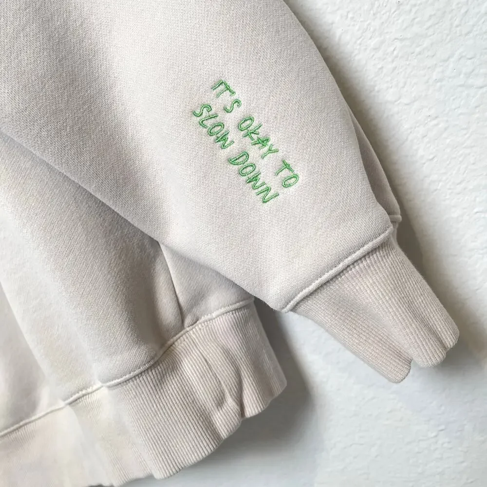 SEE THE WAY I SEE “Tired” Appliqué Sweatshirt Medium Oversized Beige Crewneck - Picture 4 of 10